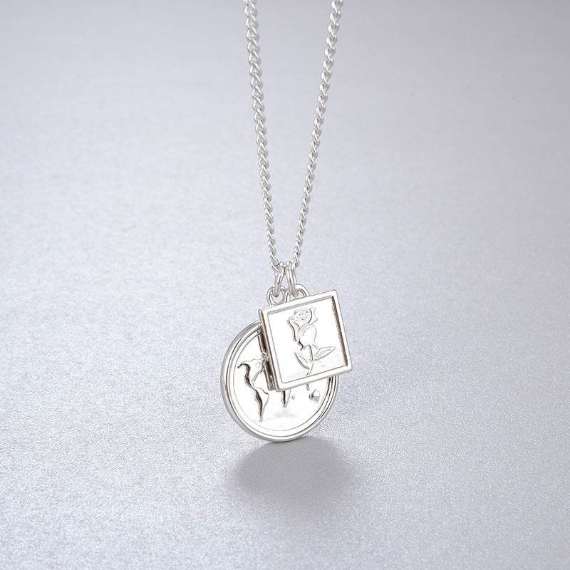 Retro Rose Coin Necklace – 925 Silver with 18K Gold Plating gents accessorys Distinguished Fine Apparel Silver 925 Silver