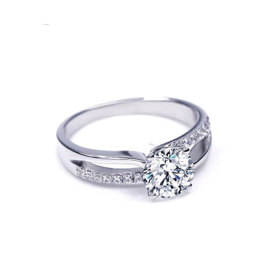 18K White Gold Moissanite Simulation Diamond Ring – Timeless Elegance for Women ladys ring Distinguished Fine Apparel