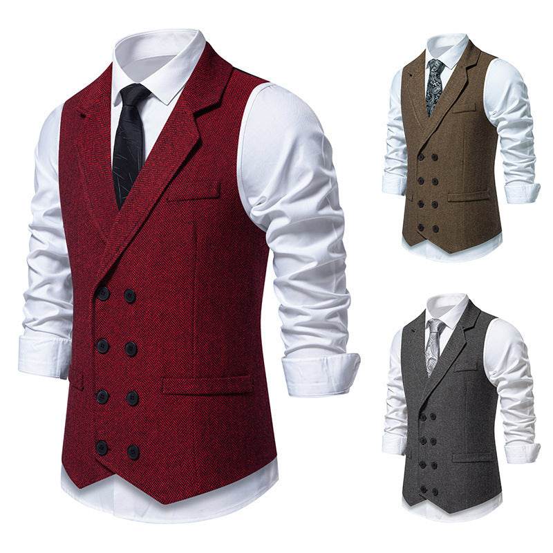 Distinguished Gentlemen's Herringbone Tweed Vest Double Breasted, Distinctive mens vest Distinguished Fine Apparel