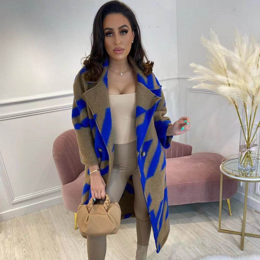 Women's Long Length Coat - Full Formal Collar Coat ladys coats Distinguished Fine Apparel Blue Card Color L