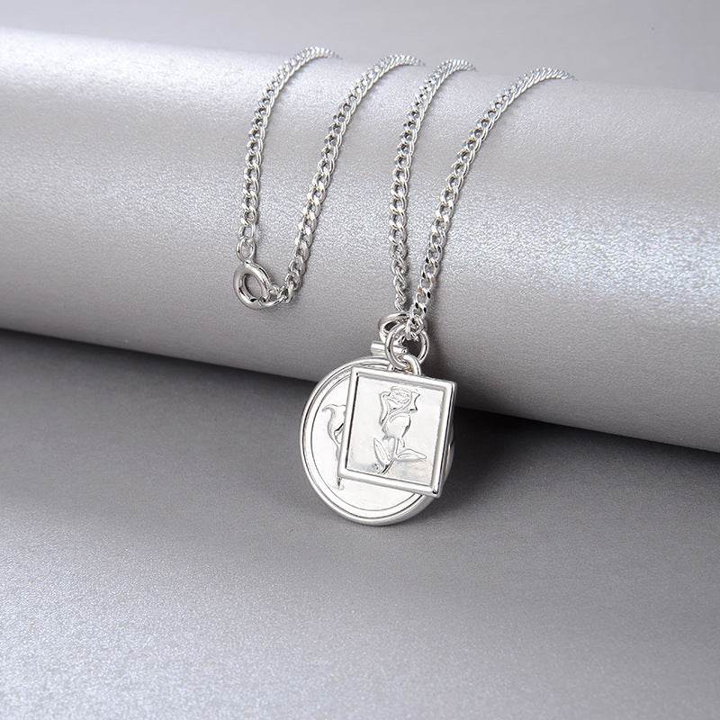Retro Rose Coin Necklace – 925 Silver with 18K Gold Plating gents accessorys Distinguished Fine Apparel
