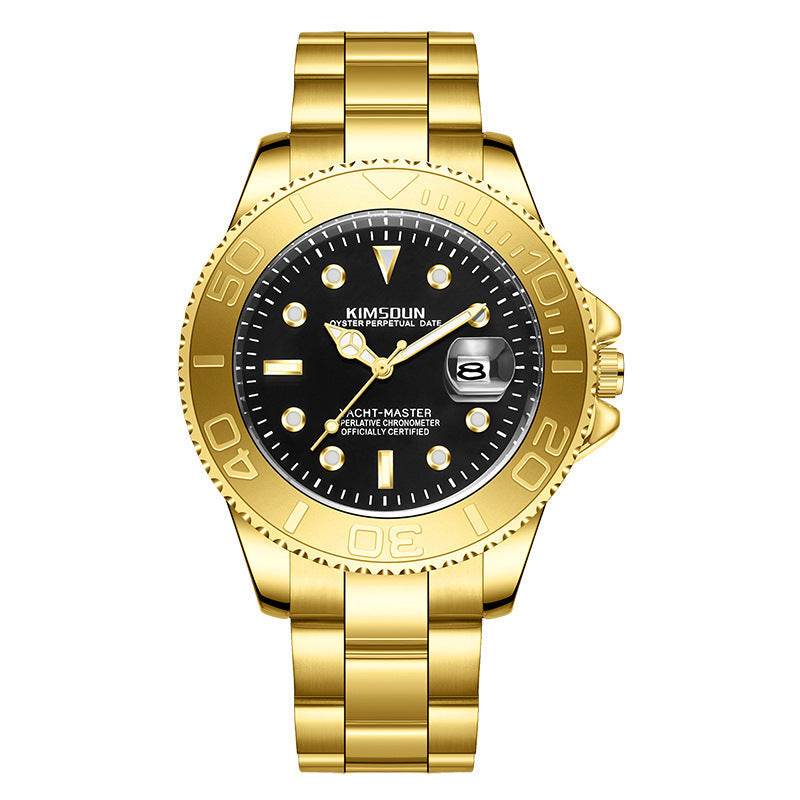 Gentleman's Fine Quality Luminous Waterproof Quartz Watch gents watches Distinguished Fine Apparel Gold Shell Black Dial