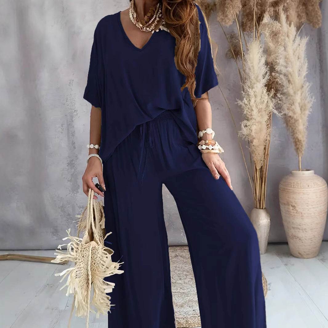 Professional Women's Bat Sleeve Top Plus Pants ladys pants Distinguished Fine Apparel Navy Blue 2XL