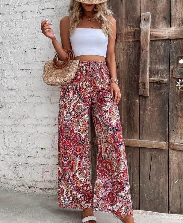 Bohemian Paisley Printed Wide leg Pants ladys pants Distinguished Fine Apparel