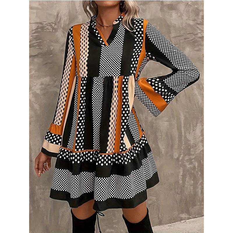 European And American Women's V-neck Dress - Modern Engaging Gorgeous ladys dresses Distinguished Fine Apparel