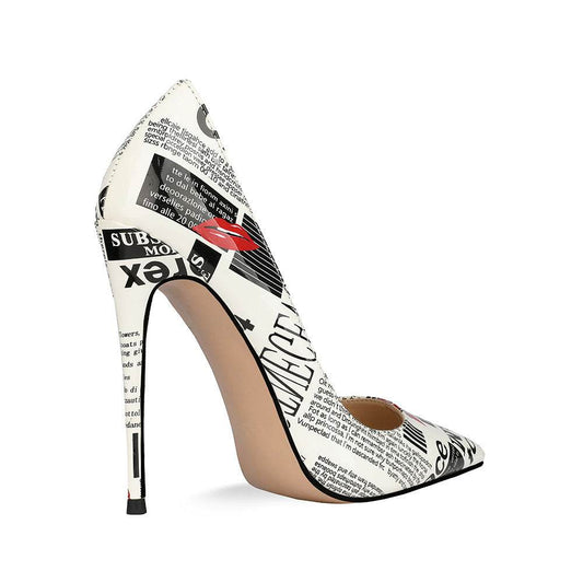 Graffiti Newsprint Stilettos - Old World Print Heels ladys foot wear Distinguished Fine Apparel