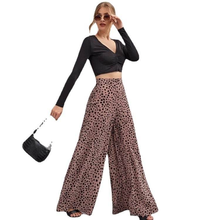 Elegant High Waist Leopard Print Trousers - Exquisite Ladies Swing Leg Pants ladys pants Distinguished Fine Apparel