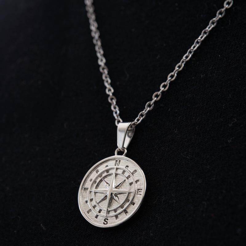European And American Stainless Steel Compass Pendant Necklace formal wear Distinguished Fine Apparel Steel
