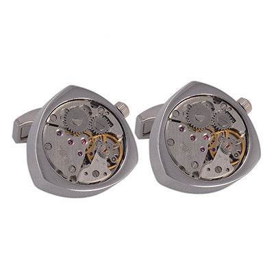Eccentric High Grade Mechanical movement cuff links gents accessorys Distinguished Fine Apparel Silver Triangle
