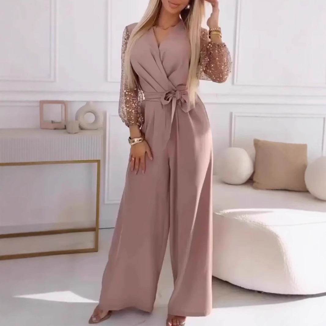 Sequined Top Wide Leg Pants Casual Suit for Women's Elegant Look ladys suit Distinguished Fine Apparel