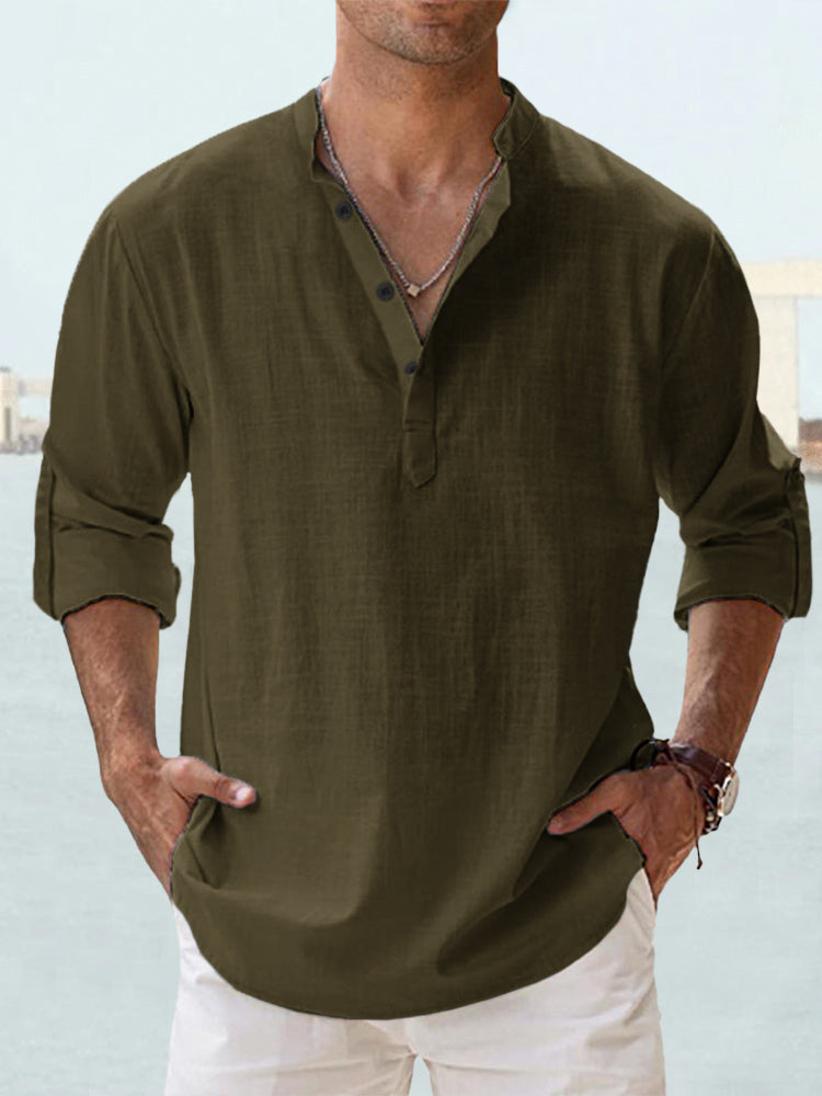 Men's Casual Linen Shirt - Spring Autumn Summer Wear Modern Gentlemen gents Shirts Distinguished Fine Apparel Army Green 2XL