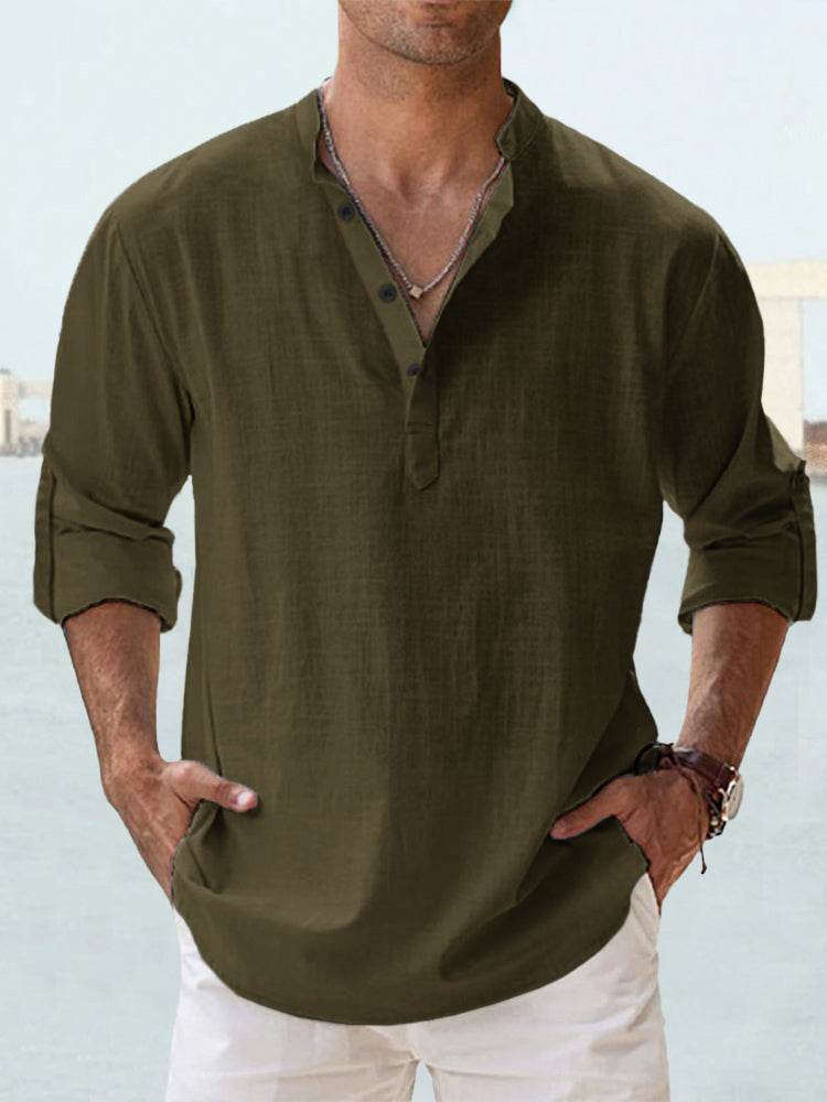 Men's Casual Linen Shirts - Spring Autumn Summer Wear Modern Gentlemen gents Shirts Distinguished Fine Apparel Army Green 2XL