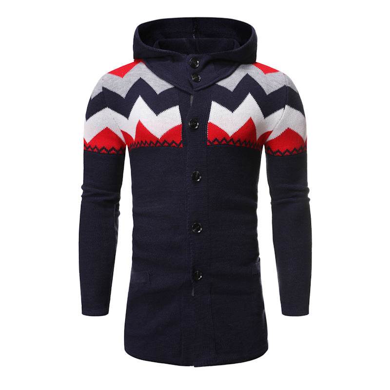 Gentlemen's Knitted Cardigan - Autumn And Winter European Cote gents top Distinguished Fine Apparel Navy Blue M