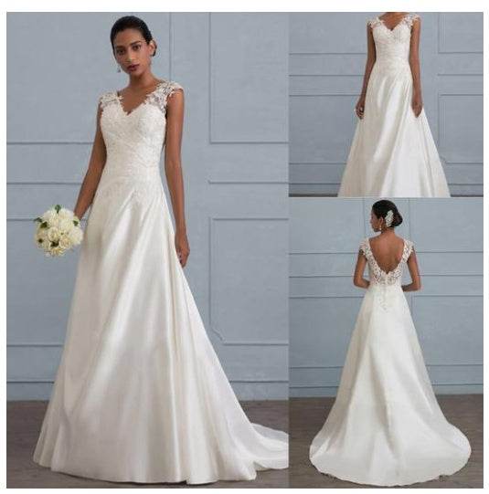 Beautiful white lace, European wedding or bridesmaid backless low collar long dress brides maid Distinguished Fine Apparel White 3XL