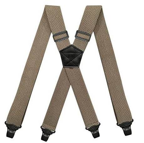 Men's Elastic Suspenders - Buckle Aviation Style Comfortable Support. formal wear Distinguished Fine Apparel Khaki