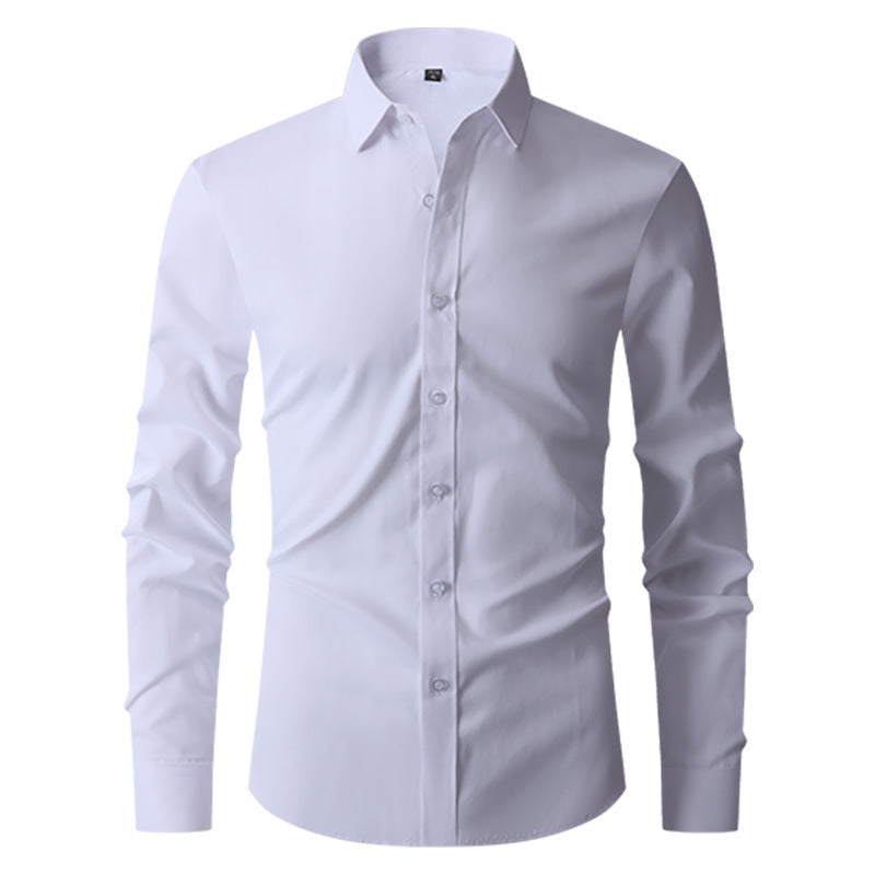Long Sleeve Trendy Casual Slim-fit Shirt Men's Shirt Distinguished Fine Apparel White 2XL