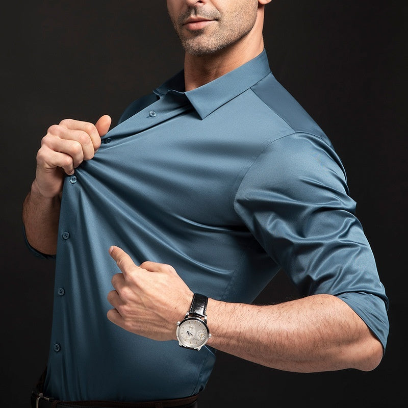 Long Sleeve Shirt Men's Anti-wrinkle Non-ironing Business Clothing Shirt gents Shirts Distinguished Fine Apparel C2128 14 Peacock Blue 2XL
