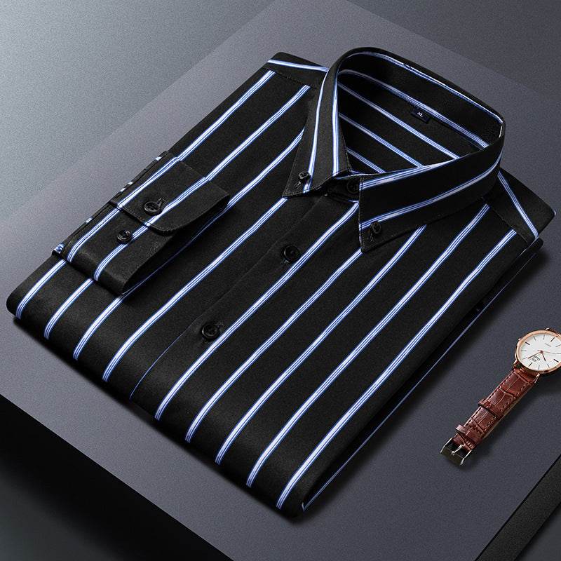 Business Casual Slim-Fitting Striped Shirt for Men mens shirt Distinguished Fine Apparel Black 2XL