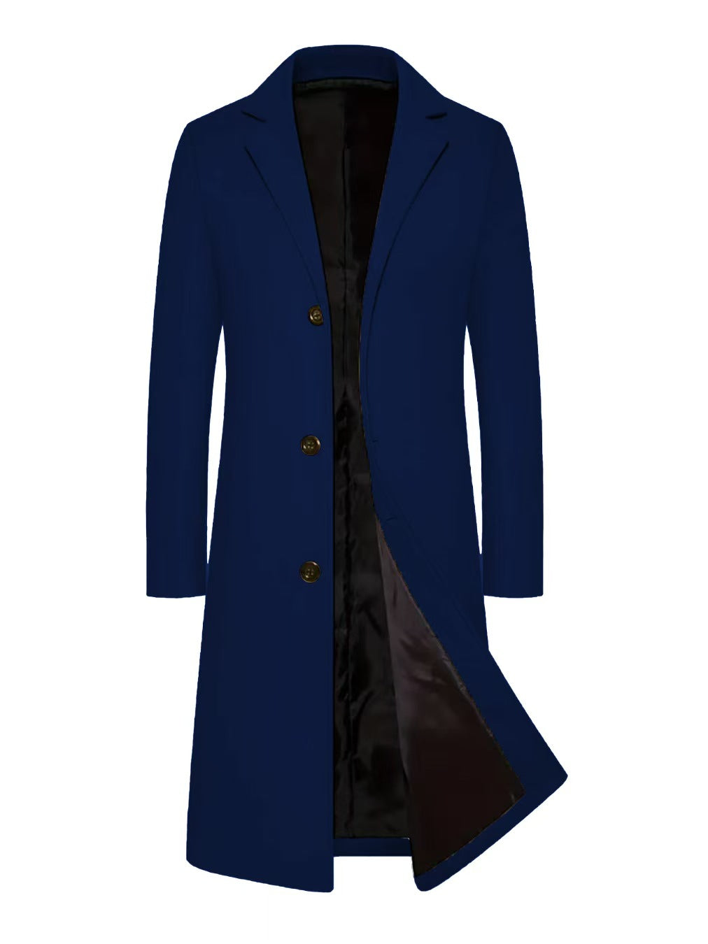 Blue coat with black lining on a white background