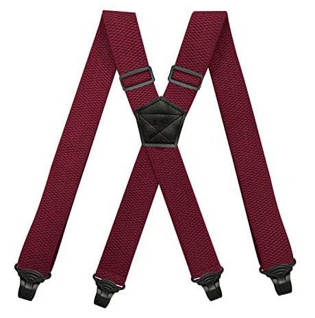 Men's Elastic Suspenders - Buckle Aviation Style Comfortable Support. formal wear Distinguished Fine Apparel Wine Red
