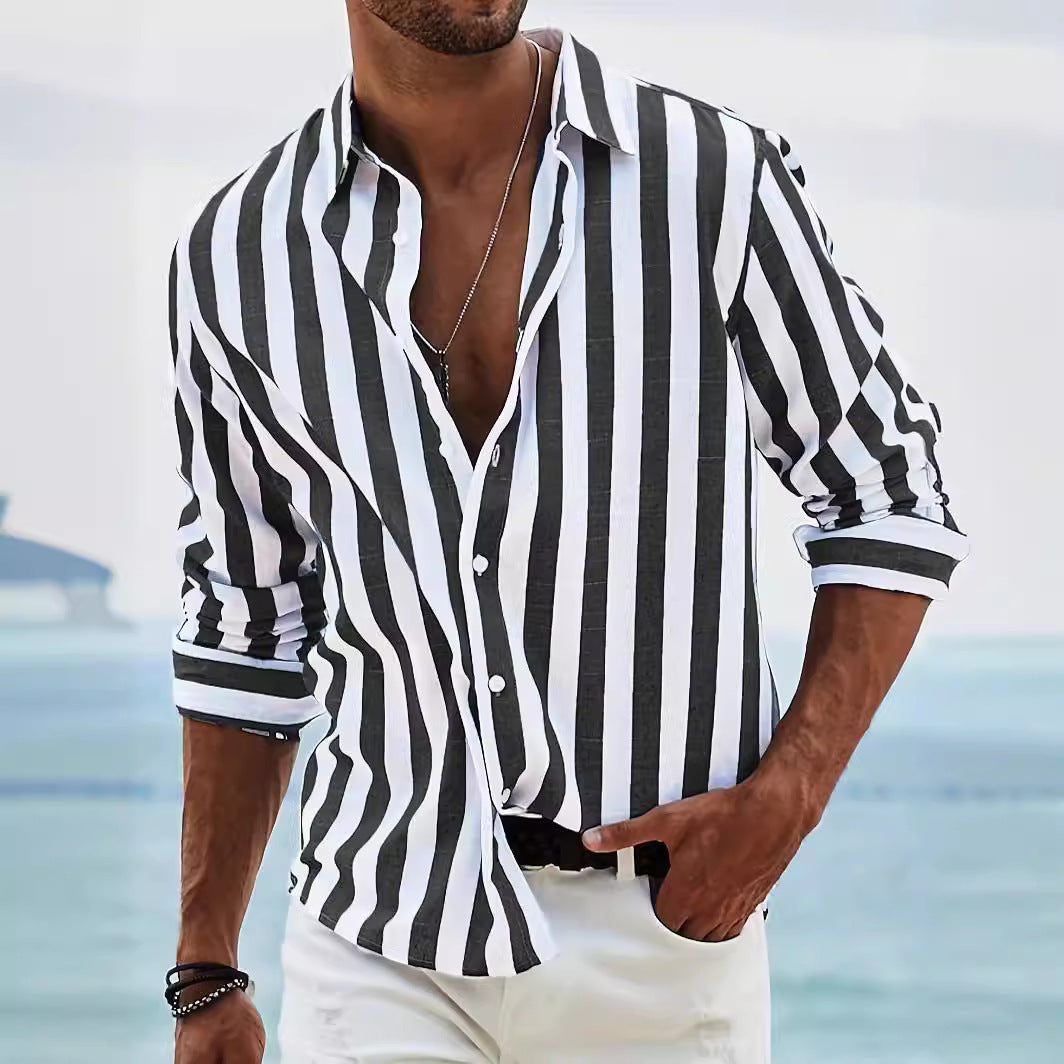 Men's Yarn-dyed Striped Casual Loose Long-sleeved Shirt Men's Shirts Distinguished Fine Apparel