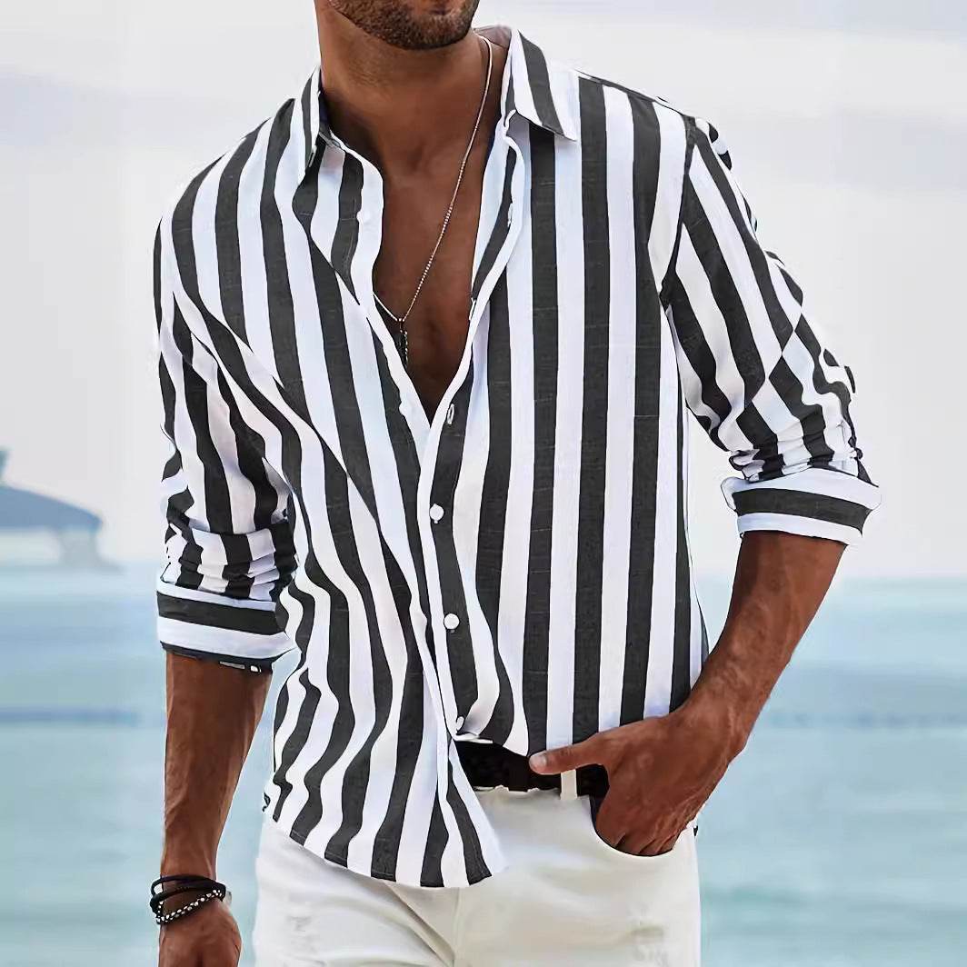 Men's Yarn-dyed Striped Casual Loose Long Sleeved Shirt Men's Shirts Distinguished Fine Apparel