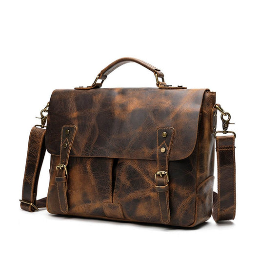 Men’s Leather Briefcase Satchel – Portable, Durable & Executive-Ready gents bag Distinguished Fine Apparel