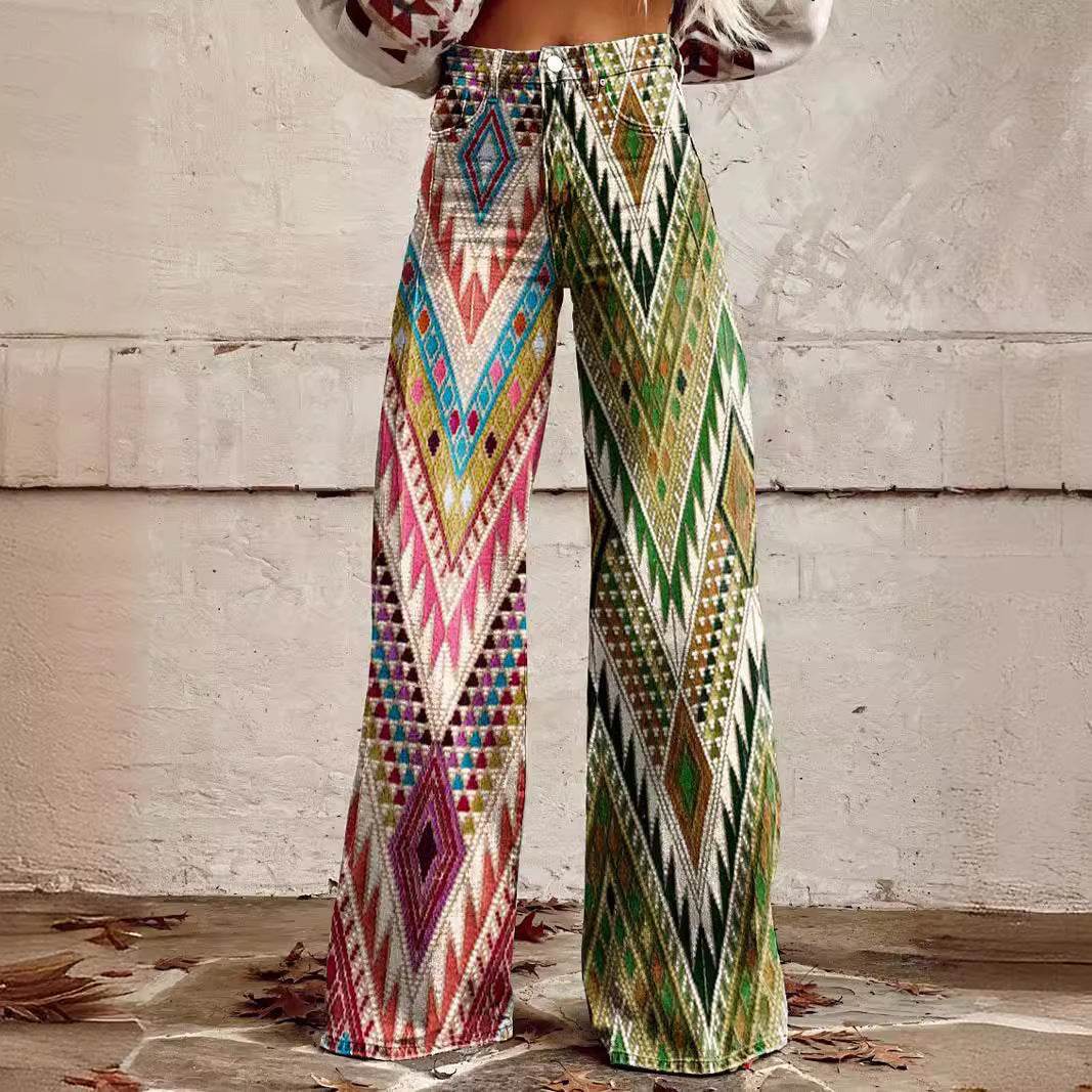 Women's Wide-leg Casual Trousers - Eccentric 3D Printed Statement Pants ladys pants Distinguished Fine Apparel