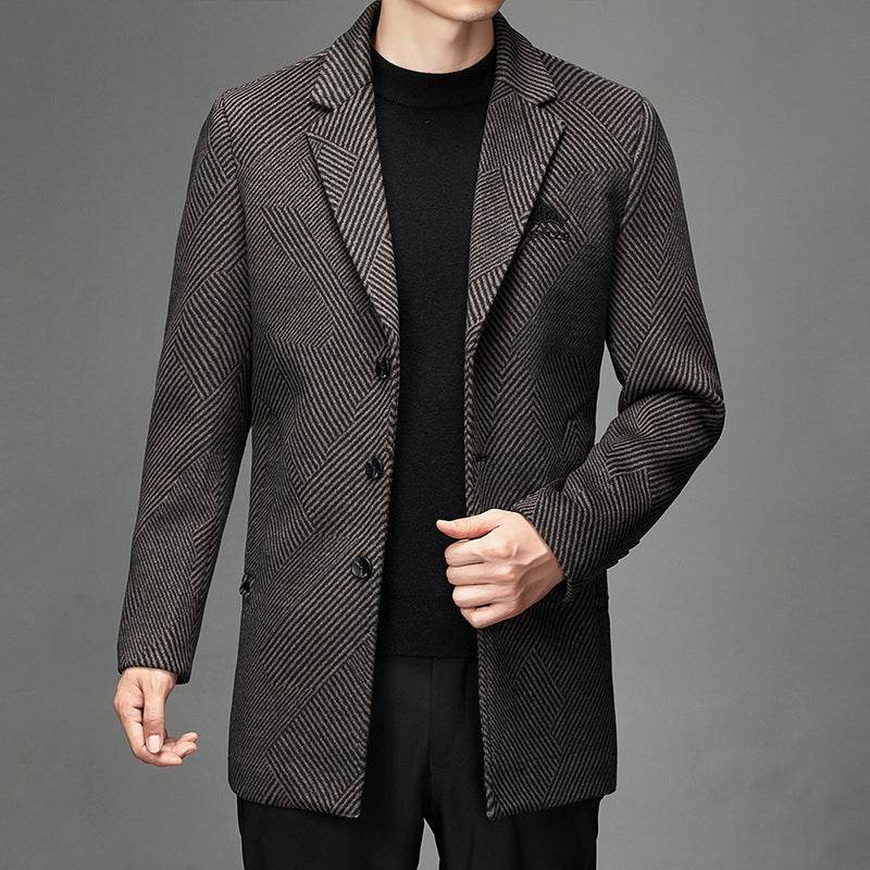 Excellence High Quality Men's British Tweed Coat - Warm Cashmere gents jacket Distinguished Fine Apparel Coffee 2XL