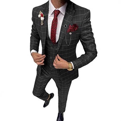 Classic Gentlemens Versatile Lattice Three-piece Suit gents suit Distinguished Fine Apparel