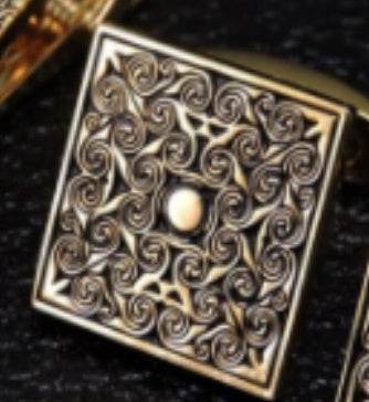 Gentlemen's Brass Golden Carved Cufflinks Tie Clip Set gents accessorys Distinguished Fine Apparel