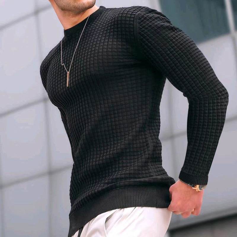 Trending Men's Crew-neck Pullover Long-sleeved Cotton Top gents top Distinguished Fine Apparel Black 2XL