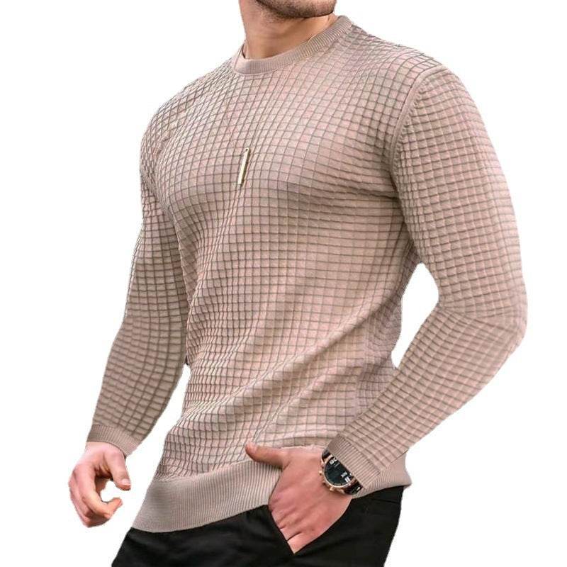 Trending Men's Crew-neck Pullover Long-sleeved Cotton Top gents top Distinguished Fine Apparel Khaki 2XL