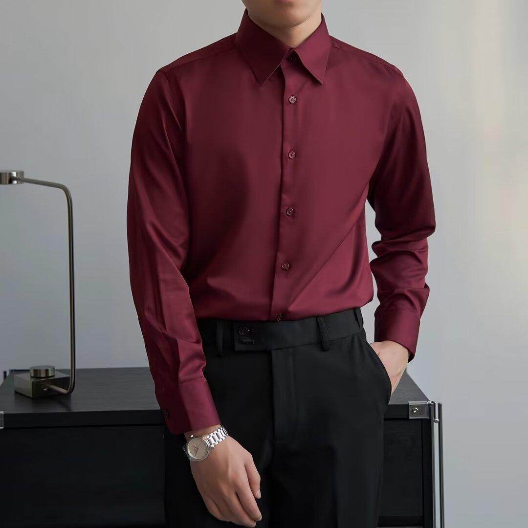 Autumn Black Shirt Men's Long Sleeve Slim Korean Style gents Shirts Distinguished Fine Apparel