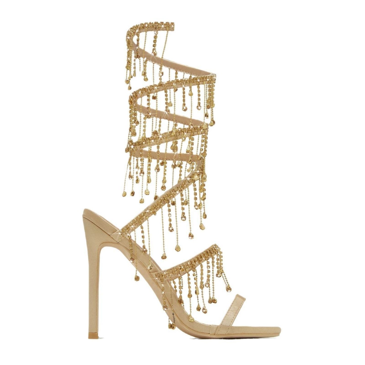 Black & Gold Satin Rhinestone Stiletto Sandals – 11cm Summer Rivet Heels ladys foot wear Distinguished Fine Apparel Gold 02 37