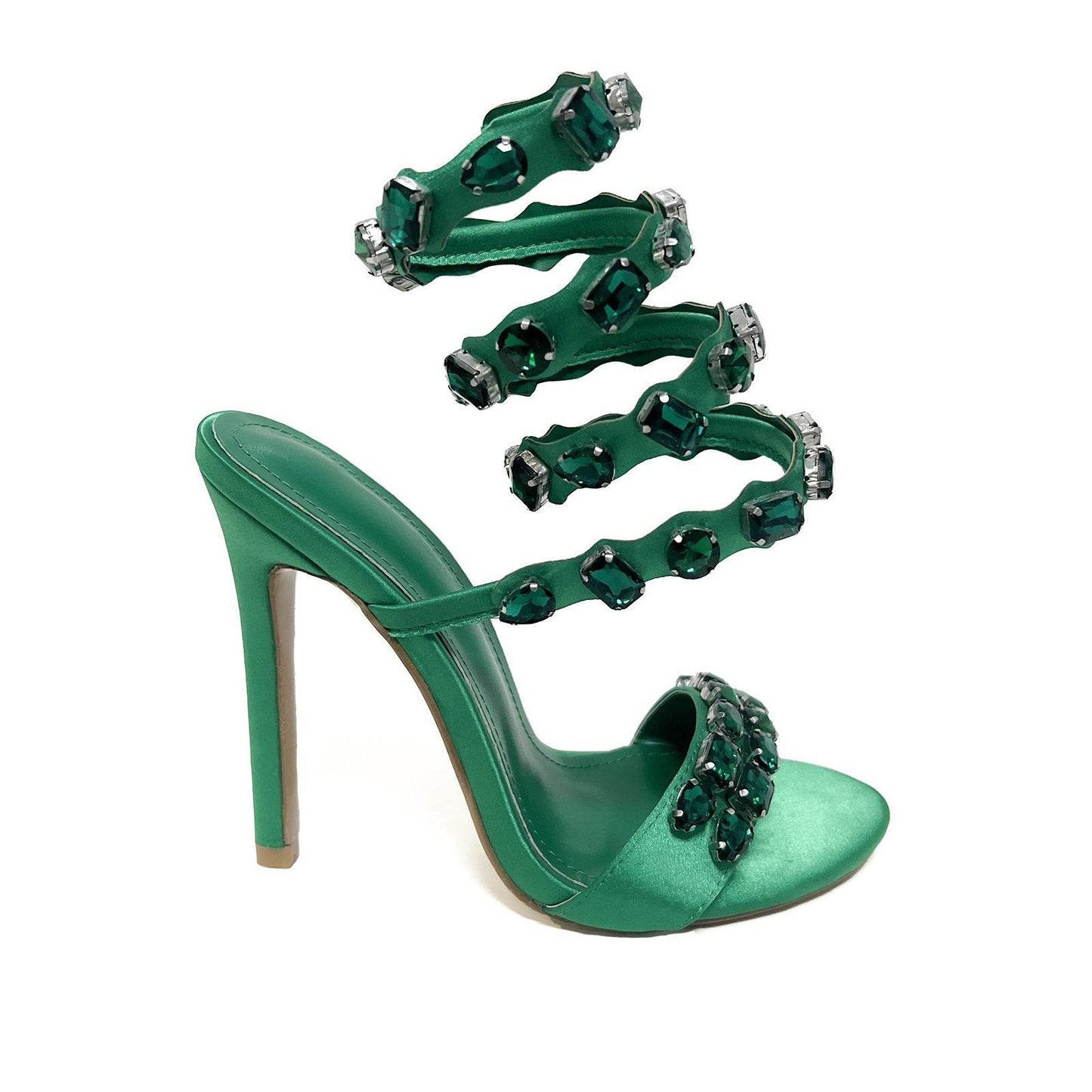 Black & Gold Satin Rhinestone Stiletto Sandals – 11cm Summer Rivet Heels ladys foot wear Distinguished Fine Apparel Green 37