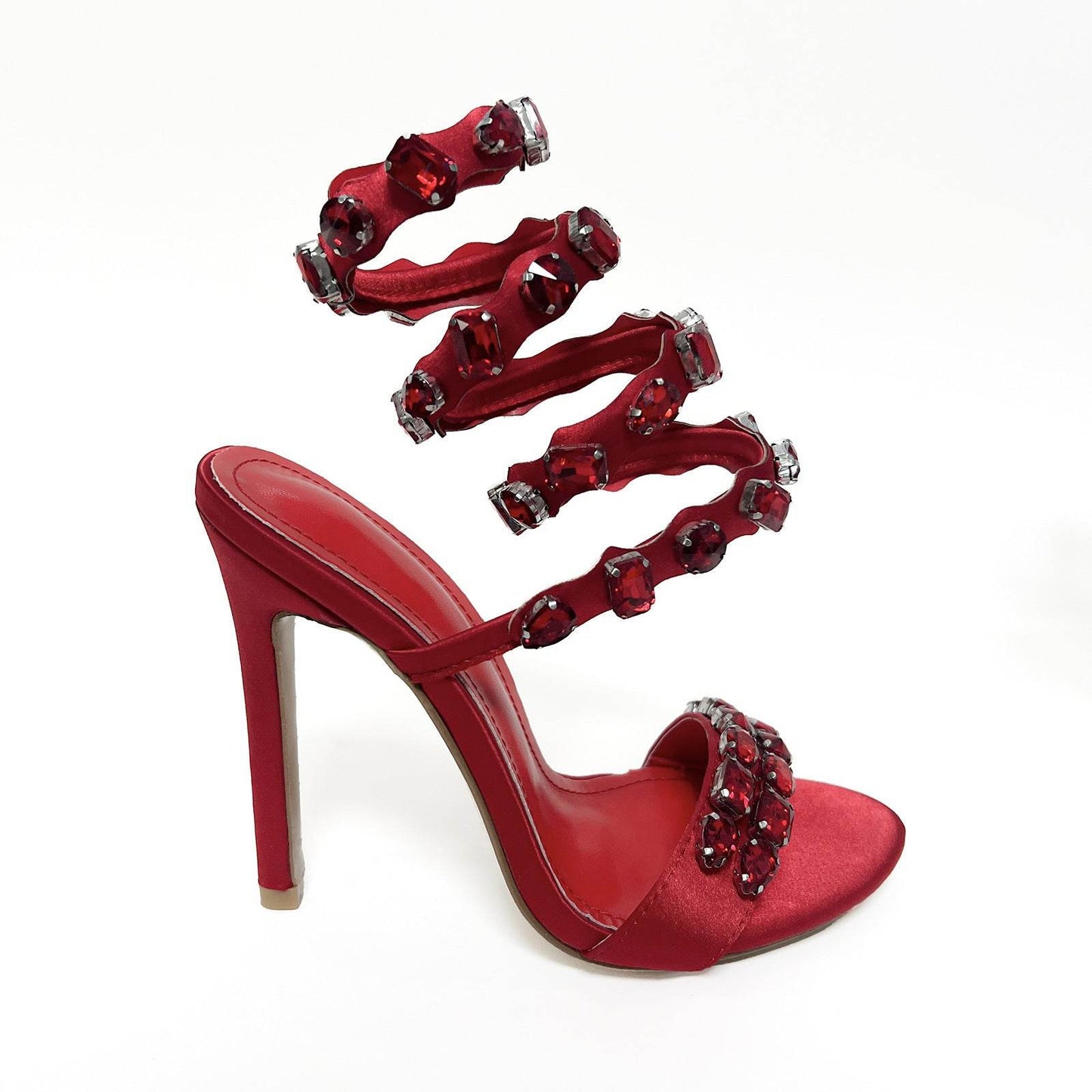 Black & Gold Satin Rhinestone Stiletto Sandals – 11cm Summer Rivet Heels ladys foot wear Distinguished Fine Apparel Red 37