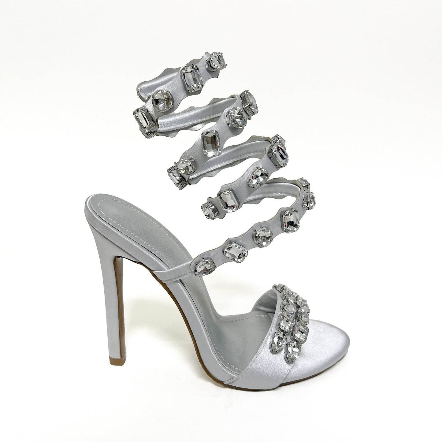 Black & Gold Satin Rhinestone Stiletto Sandals – 11cm Summer Rivet Heels ladys foot wear Distinguished Fine Apparel Silver 37