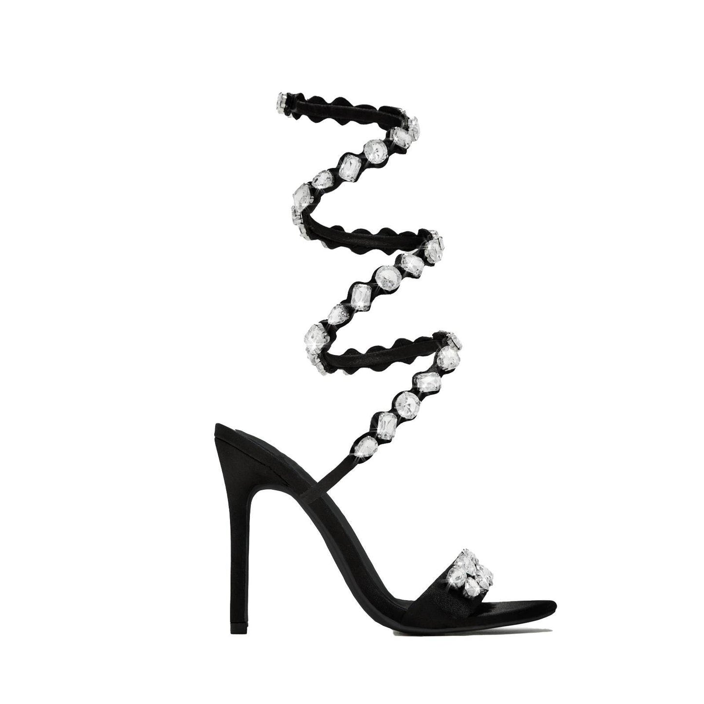 Black & Gold Satin Rhinestone Stiletto Sandals – 11cm Summer Rivet Heels ladys foot wear Distinguished Fine Apparel Black 01 37