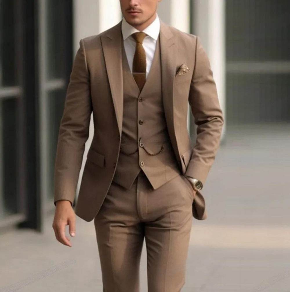 Men's Three Piece Suit High Class Presence For The Distinguished Gentlemen gents suit Distinguished Fine Apparel Dark Khaki L