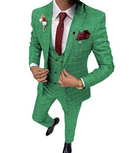 Classic Gentlemens Versatile Lattice Three-piece Suit gents suit Distinguished Fine Apparel Green 3XL