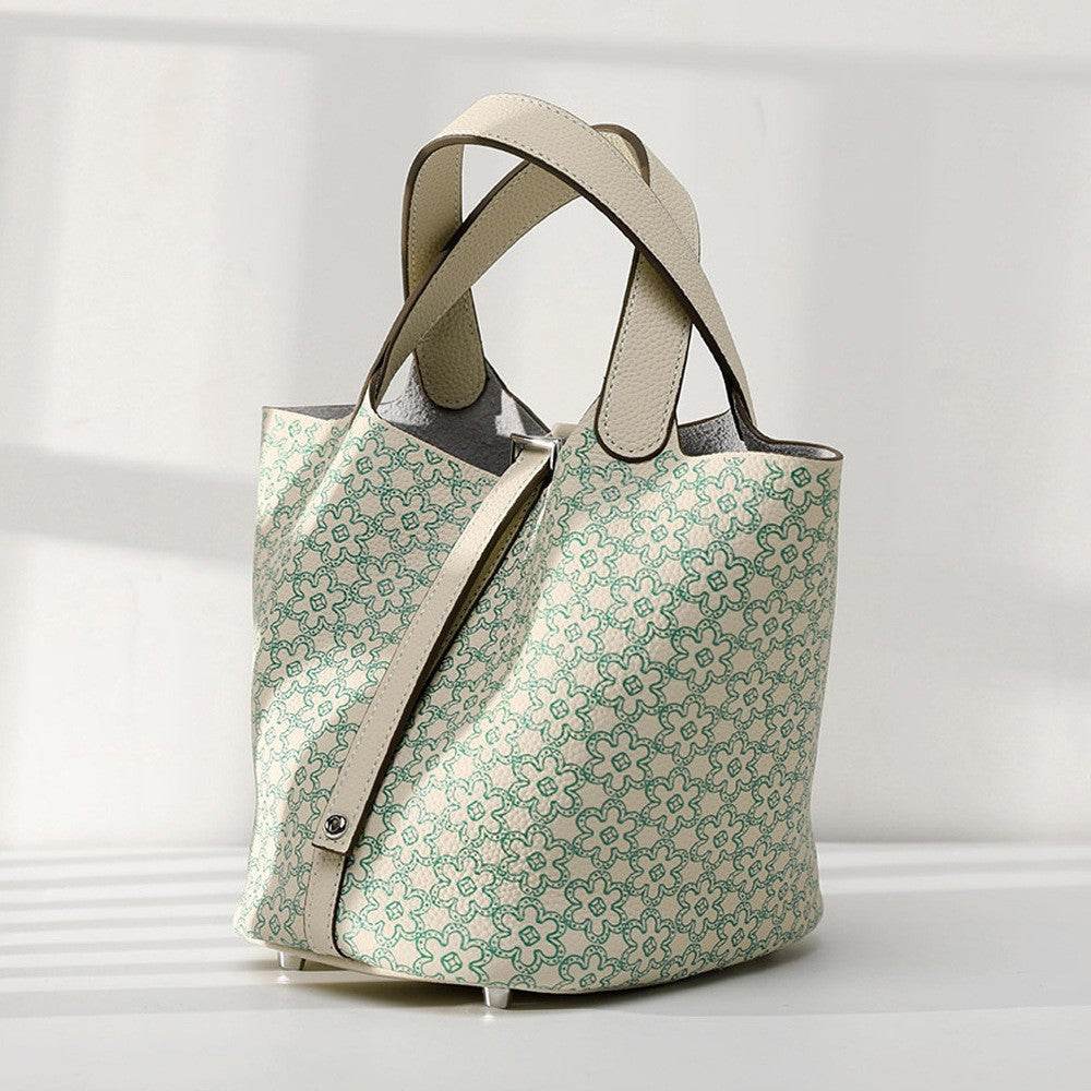 Genuine Leather ladies Large capacity bags - Adjustable Shoulder Strap ladys accessorys Distinguished Fine Apparel Flower Green Strapless