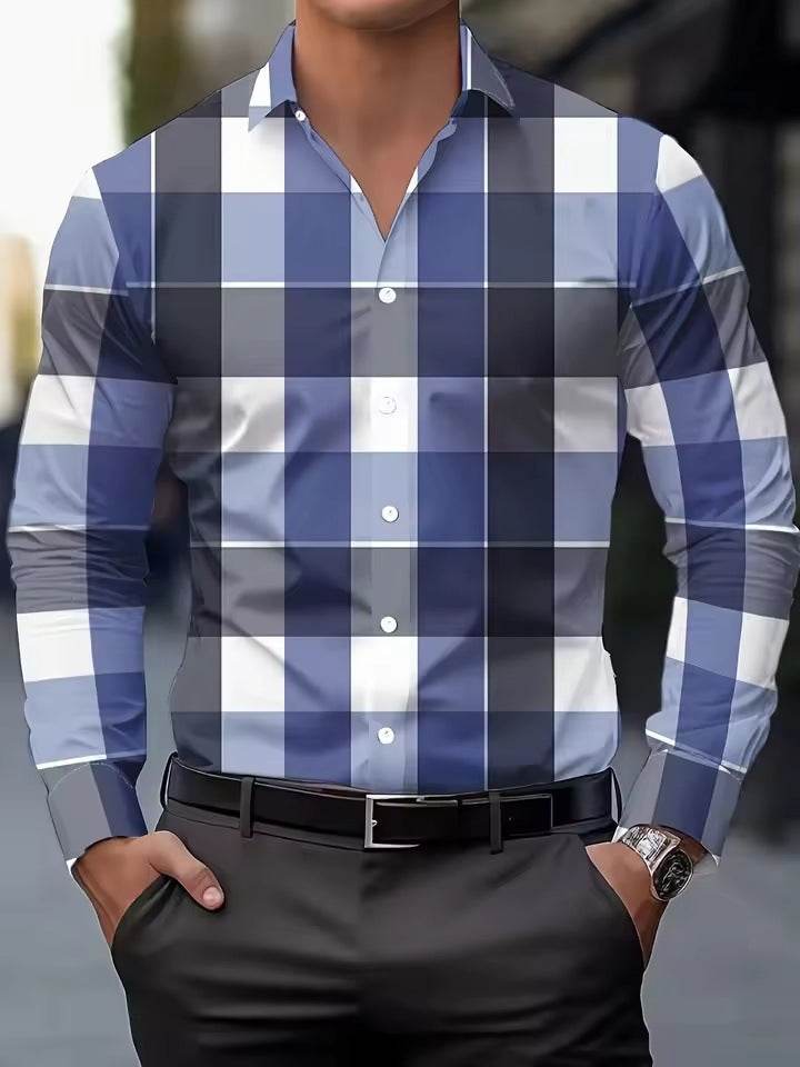 Men's Classic Long Sleeve Shirt - Casual Distinction Men's Shirts Distinguished Fine Apparel Blue 2XL