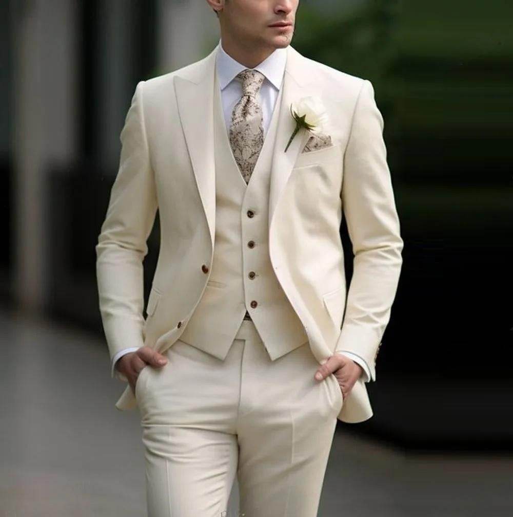 Men's Three Piece Suit High Class Presence For The Distinguished Gentlemen gents suit Distinguished Fine Apparel Beige L