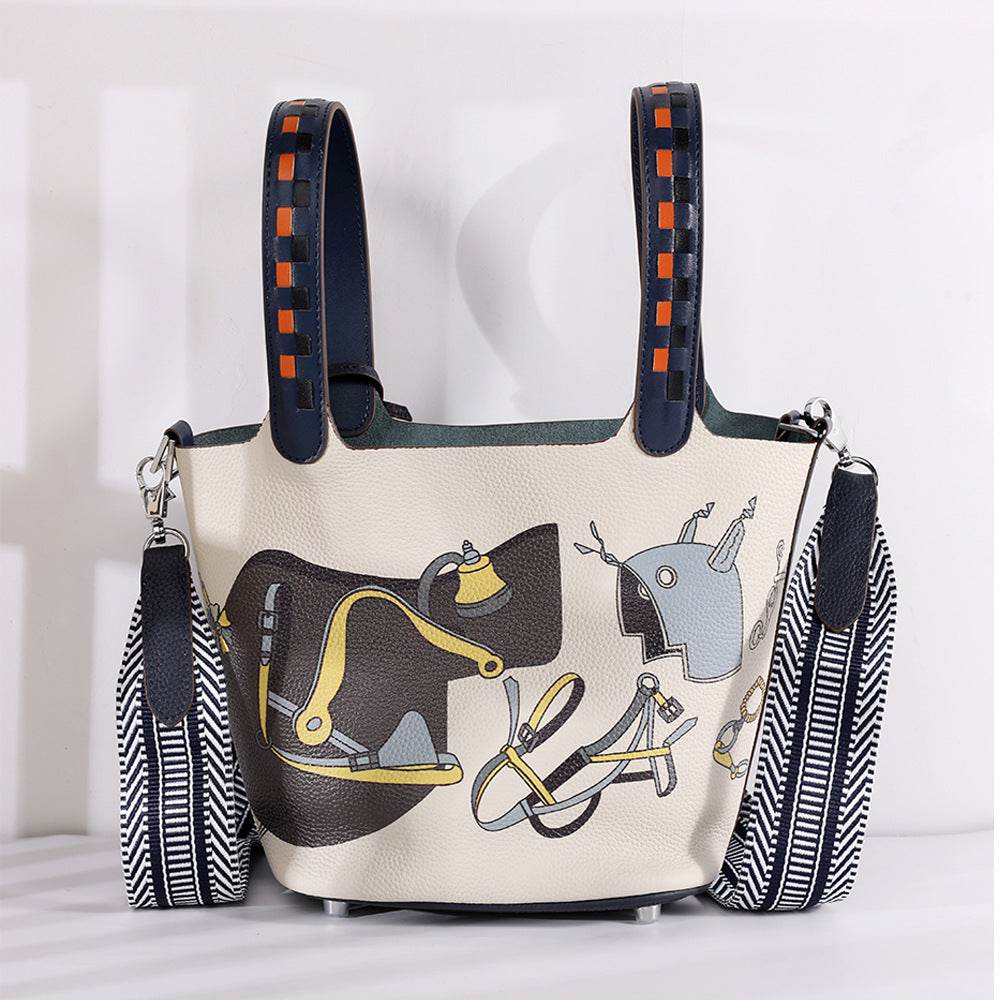 Genuine Leather ladies Large capacity bags - Adjustable Shoulder Strap ladys accessorys Distinguished Fine Apparel Whiteblue