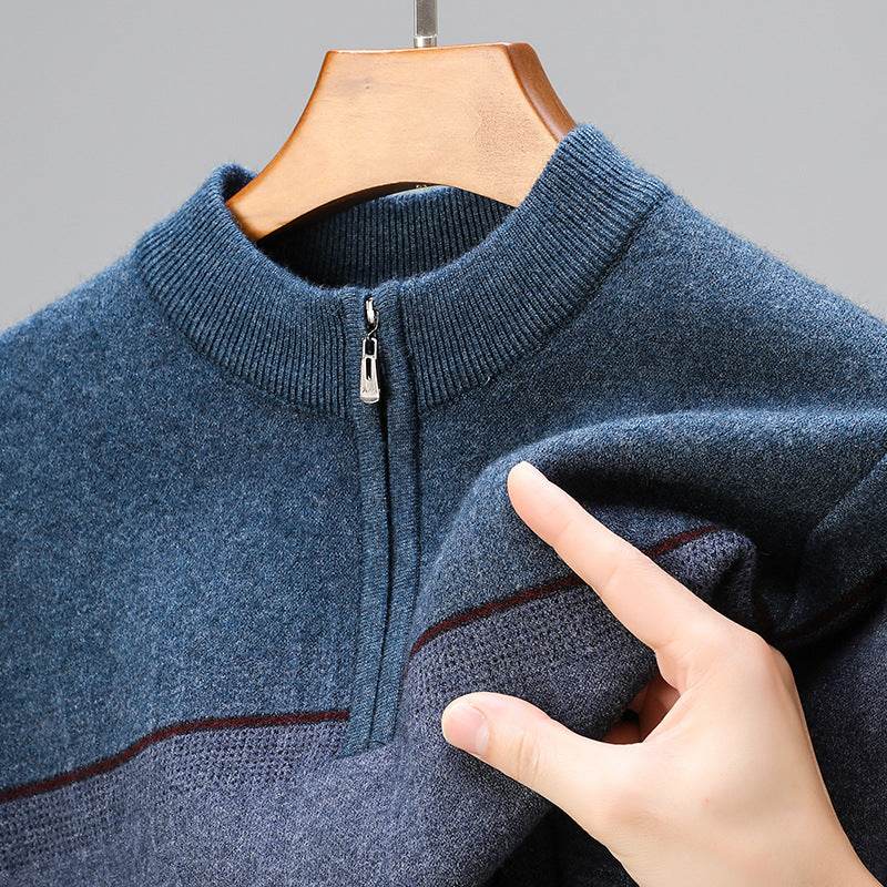 Men's Thickened Long sleeved Sweater with Zipper Collar gents top Distinguished Fine Apparel Blue M
