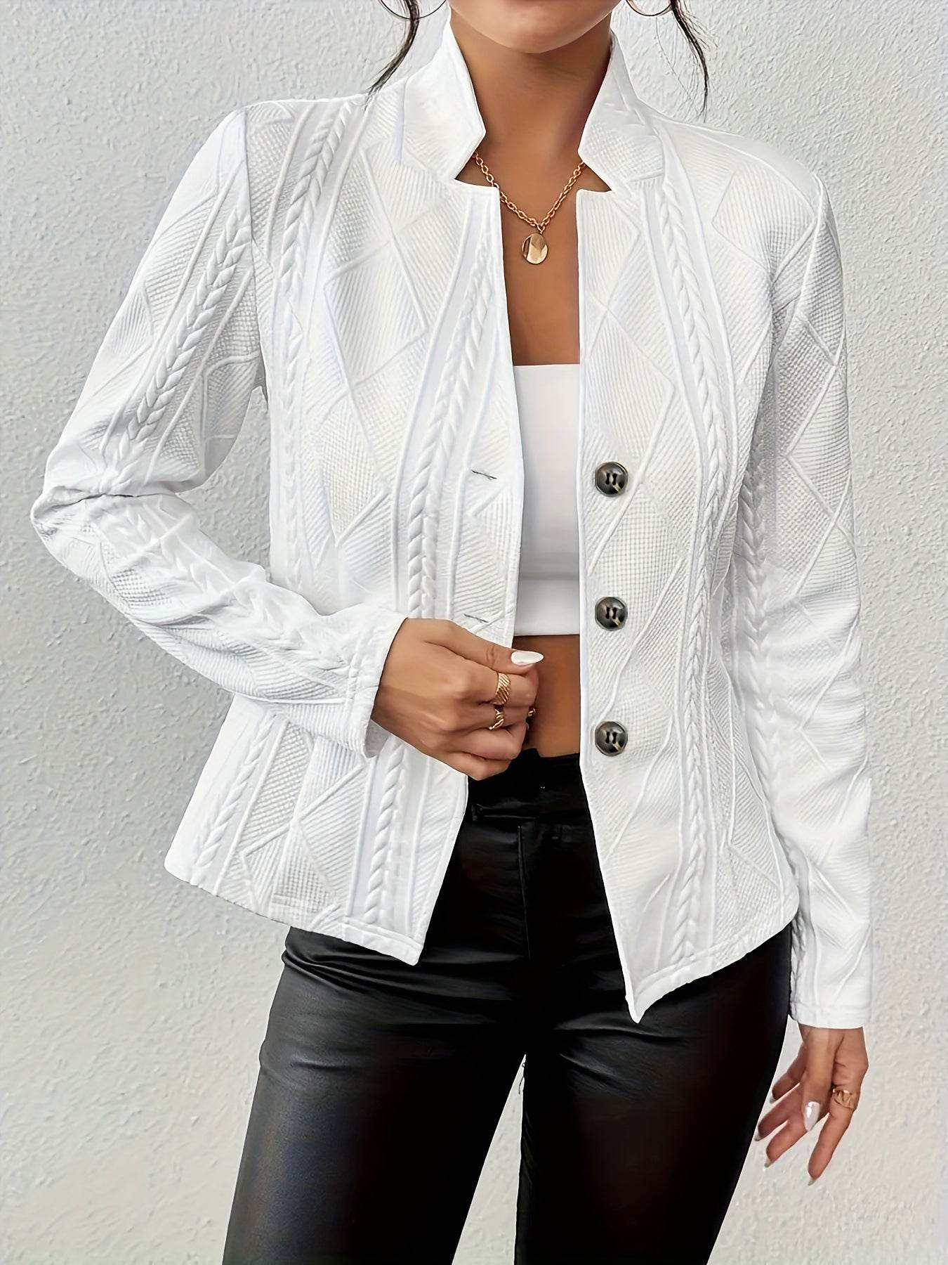 Distinguished Women's Eccentric Suit Coat with Single-breasted Stand Collar ladys coats Distinguished Fine Apparel White L