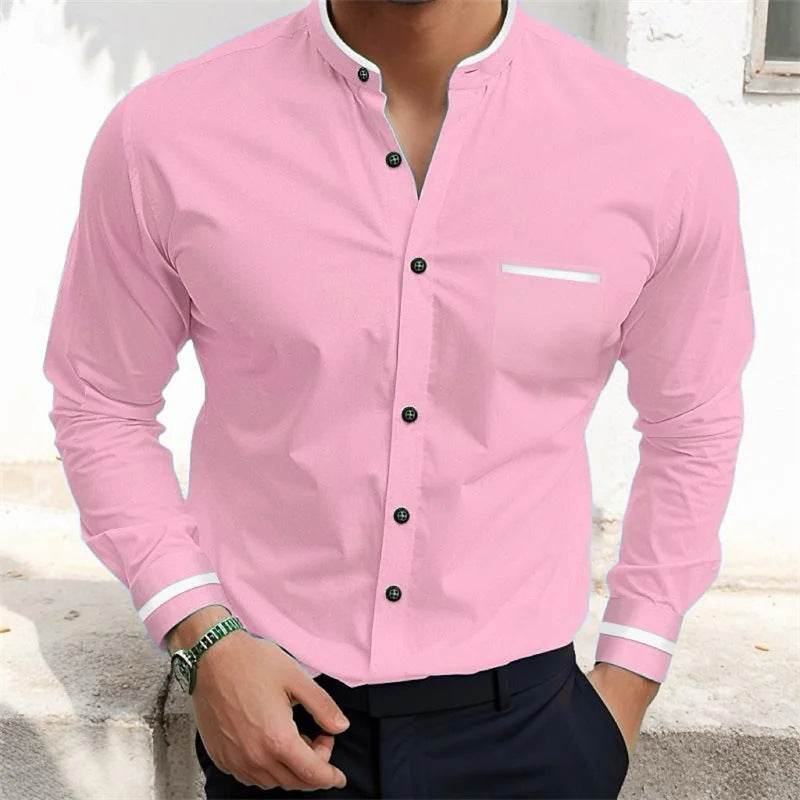 Men's Formal suit shirts Single-breasted Stand Collar Shirt gents top Distinguished Fine Apparel Y009 2XL