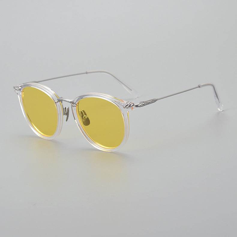Japanese Handmade Polarized Sunglasses – Medium Gold Pure Titanium Frame ladys sunglasses Distinguished Fine Apparel Transparent Frame Yellow Sheet