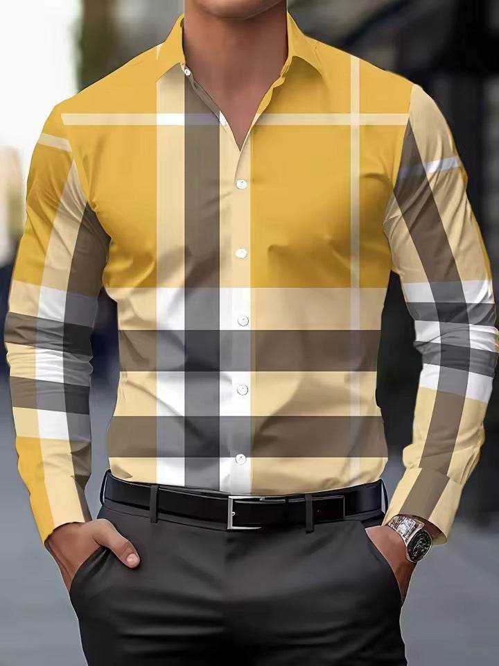 Men's Classic Long Sleeve Shirt - Casual Distinction Men's Shirts Distinguished Fine Apparel Gold 2XL